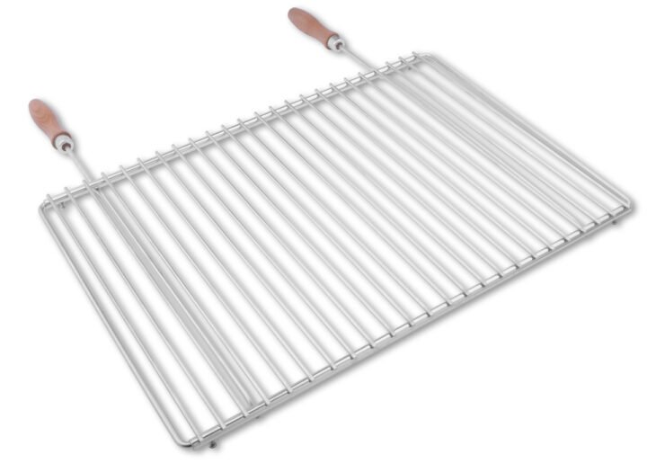 Nastavitelný nerezový grilovací rošt DEOS 55-65 x 37 cm s dřevěnými rukojeťmi - celkový pohled