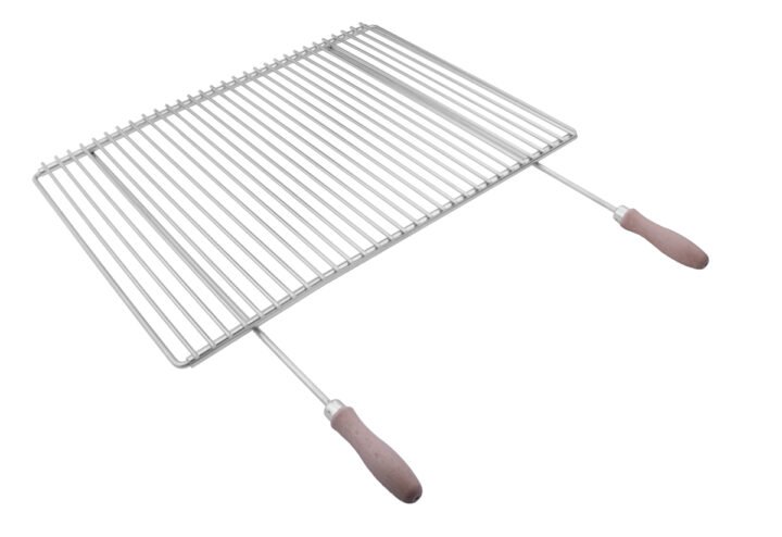 Nastavitelný nerezový grilovací rošt 60-70 x 45 cm s dřevěnými rukojeťmi - celkový pohled