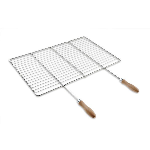 Nerezový grilovací rošt 50 x 30 cm s dřevěnými rukojeťmi