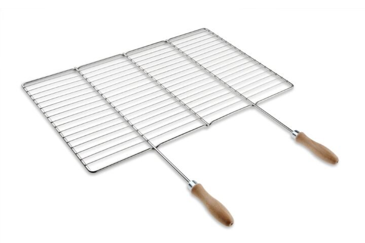 Nerezový grilovací rošt 60 x 38 cm s dřevěnými rukojeťmi